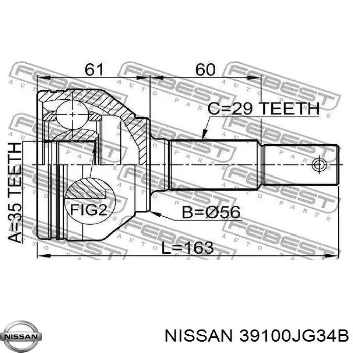 39100JG34B Nissan полуось (привод передняя левая)