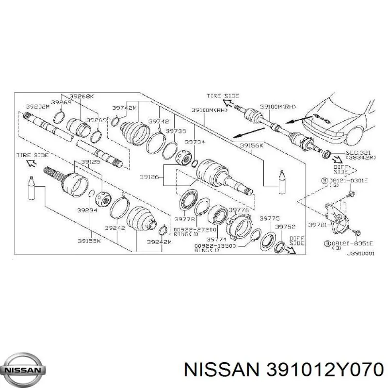 ШРУС наружный передний 391012Y070 Nissan