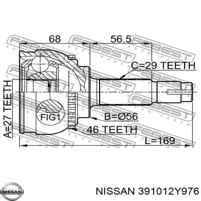 Полуось (привод) передняя левая 391012Y976 Nissan