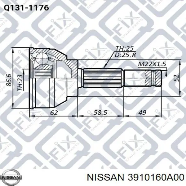 3910160A00 Nissan/Infiniti Полуось передняя левая