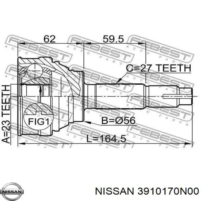 Полуось (привод) передняя левая 3910170N00 Nissan