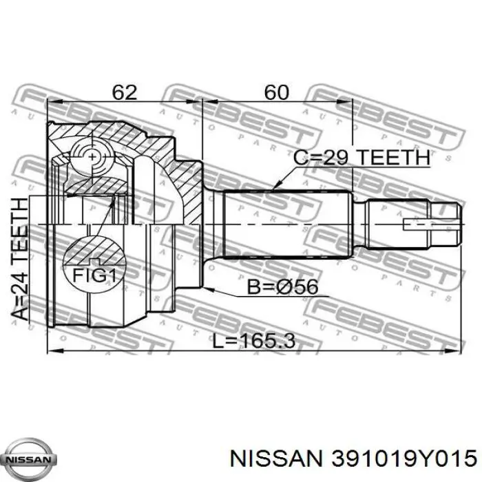 391019Y015 Nissan/Infiniti Полуось передняя левая