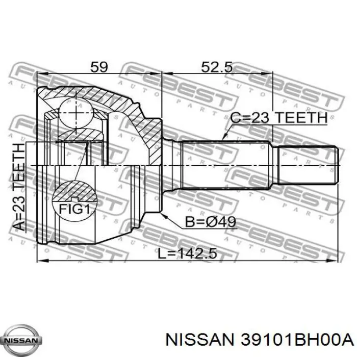 39101BH00A Nissan/Infiniti Полуось передняя левая