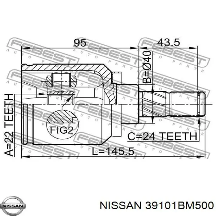 Левая полуось 39101BM500 Nissan