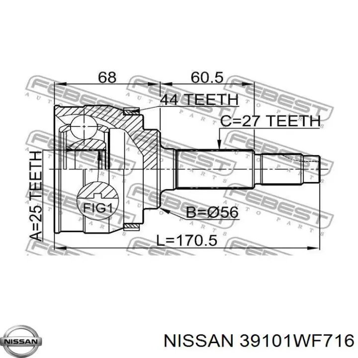 ШРУС наружный передний 39101WF716 Nissan