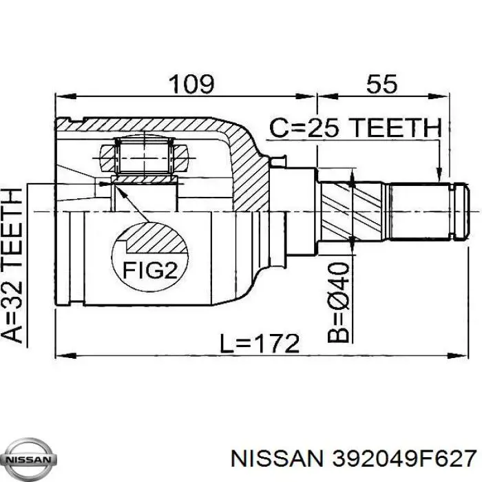 ШРУС внутренний передний 392049F627 Nissan