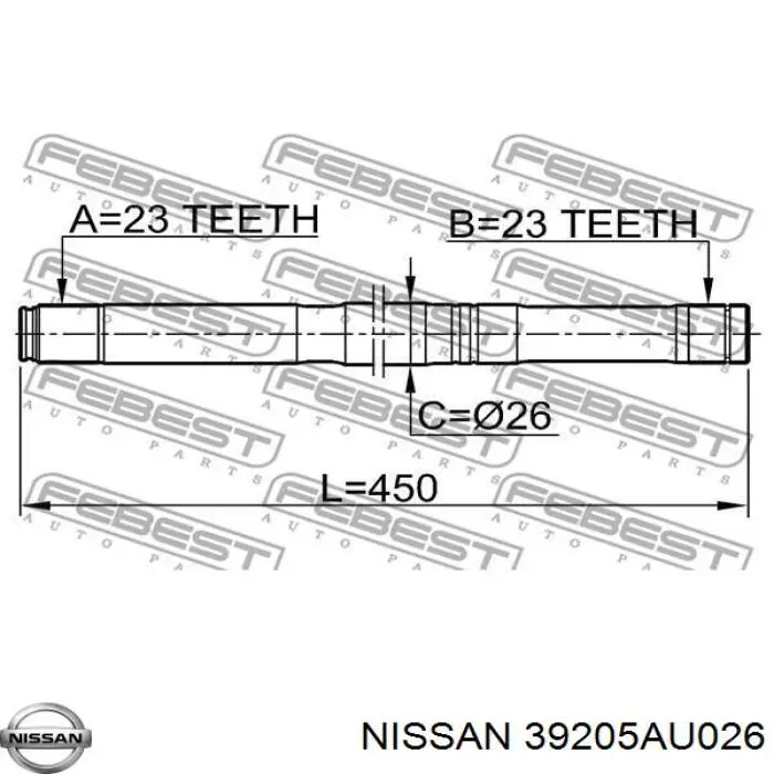 Левая полуось 39205AU026 Nissan