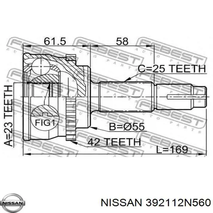 ШРУС наружный передний 392112N560 Nissan