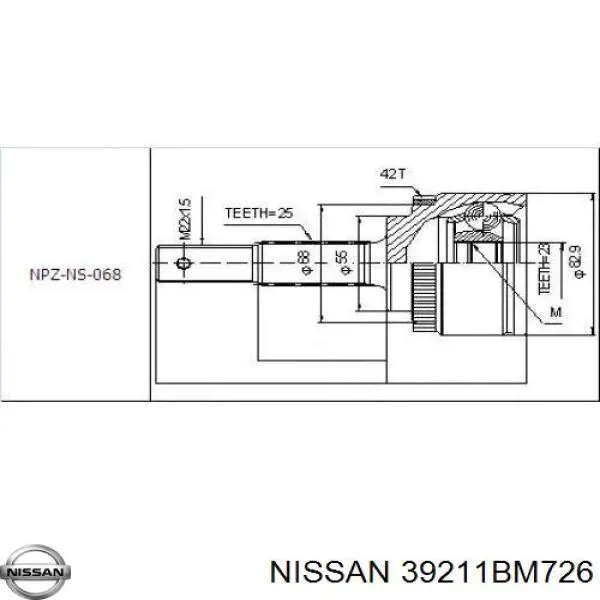 ШРУС наружный передний 39211BM726 Nissan