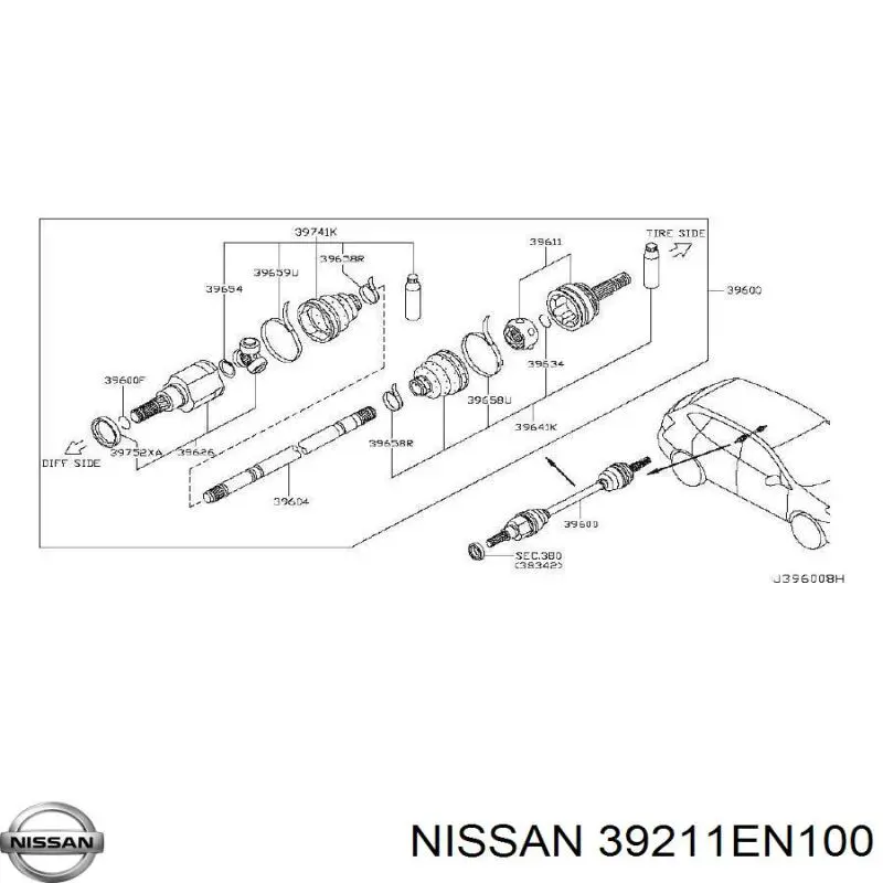 39211EN100 Nissan шрус наружный задний