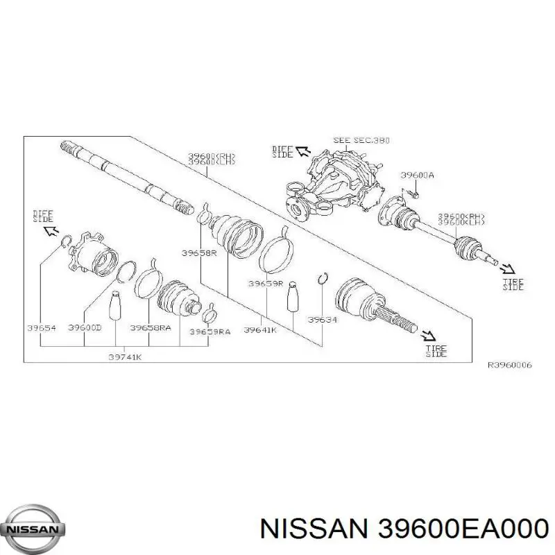 39600EA000 Nissan semieixo traseiro