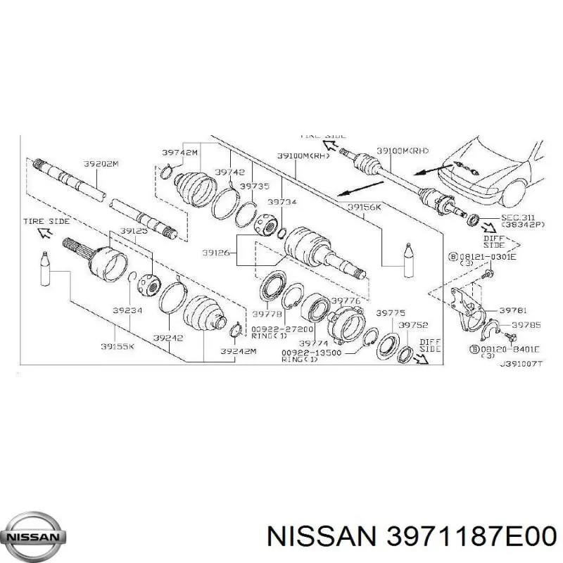 ШРУС внутренний передний левый 3971187E00 Nissan