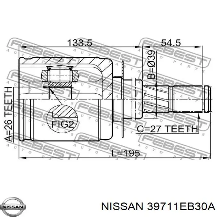 Шарнир угловых скоростей внутренний передний Nissan/Infiniti 39711EB30A цена, от 52.85 USD