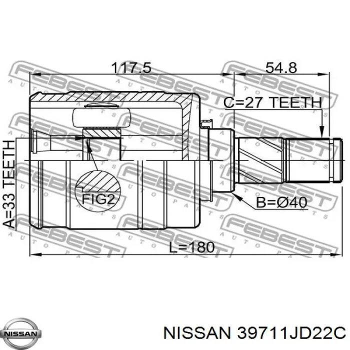 39711JD22C Nissan шрус внутренний передний левый