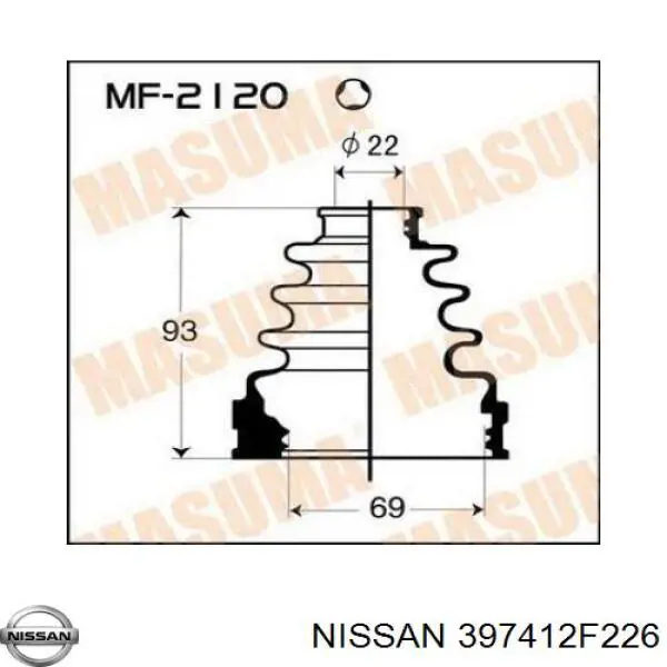 Пыльник шарнира угловых скоростей внутренний передний Nissan/Infiniti 397412F226 цена, от 14.68 USD