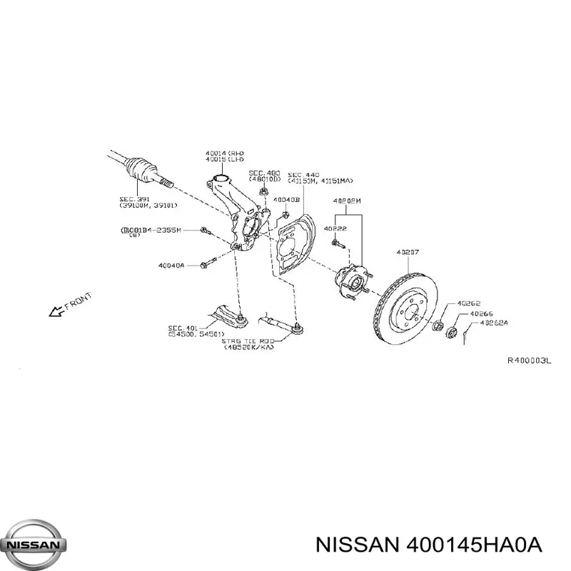 Цапфа передняя правая 400145HA0A Renault (RVI)