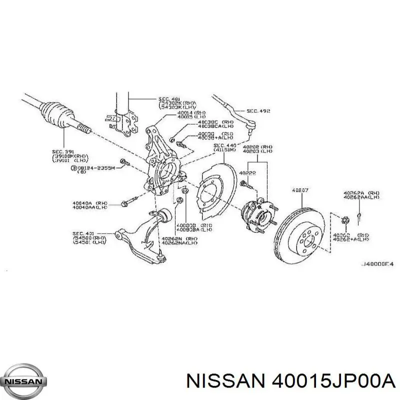 Pino moente (extremidade do eixo) dianteiro esquerdo para Nissan Murano (Z51)