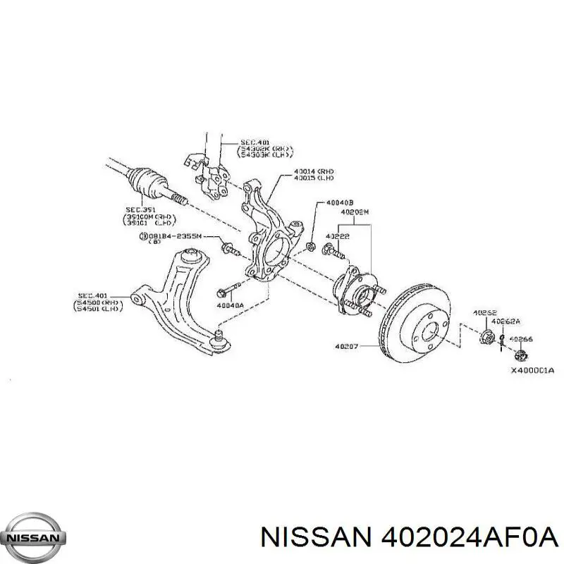 402024AF0A Nissan ступица передняя