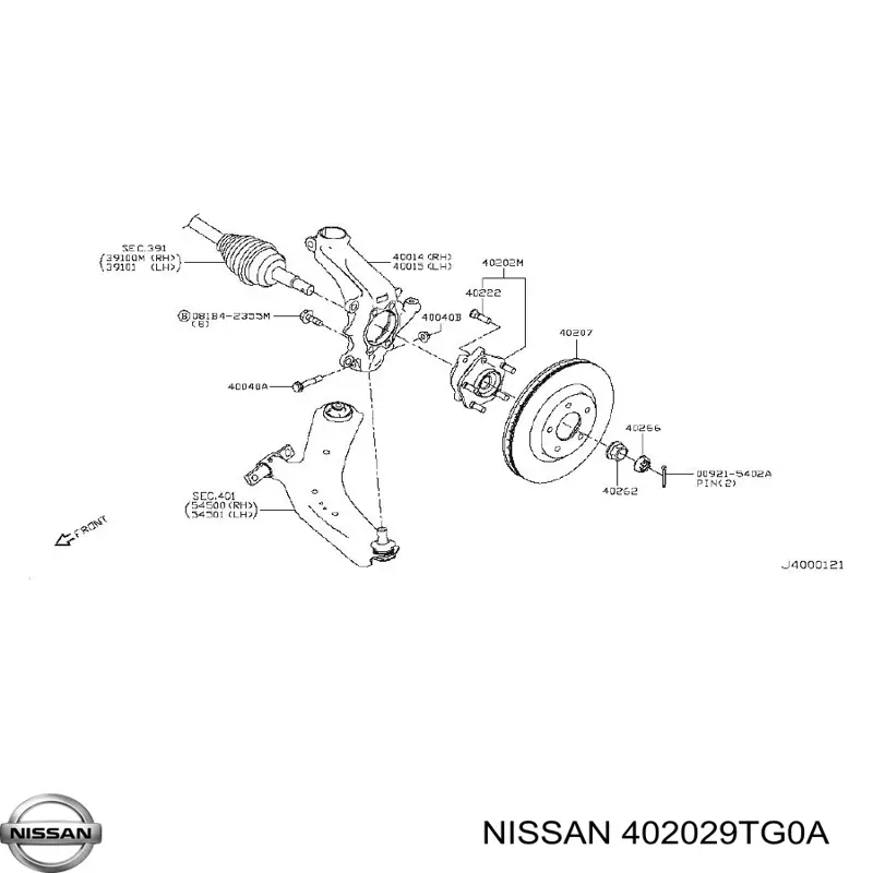 Купить 402029TG0A Nissan/Infiniti Ступица переднего колеса