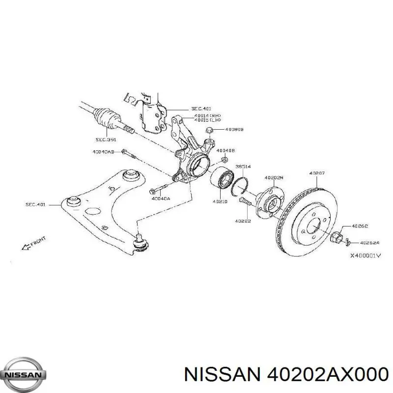 Ступица передняя 40202AX000 Nissan