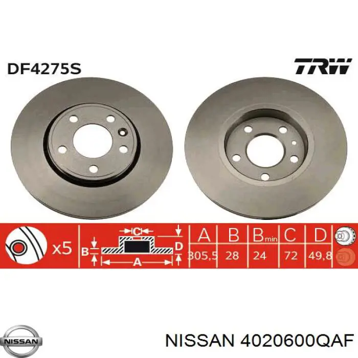 4020600QAF Nissan диск тормозной передний