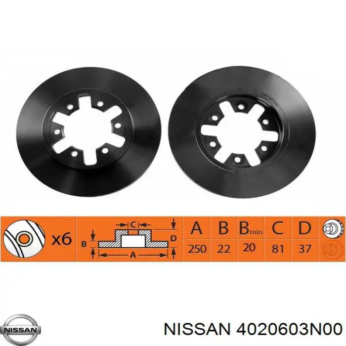 Передние тормозные диски 4020603N00 Nissan