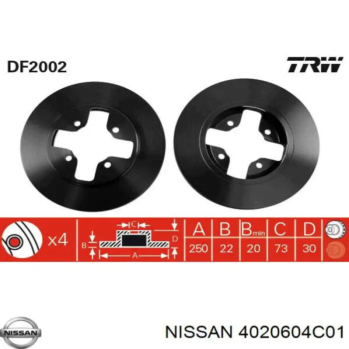 Передние тормозные диски 4020604C01 Nissan