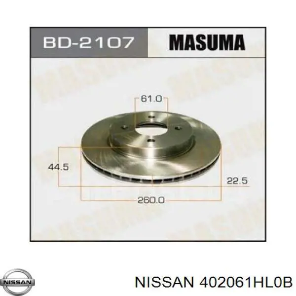 Передний тормозной диск Nissan/Infiniti 402063HA0A