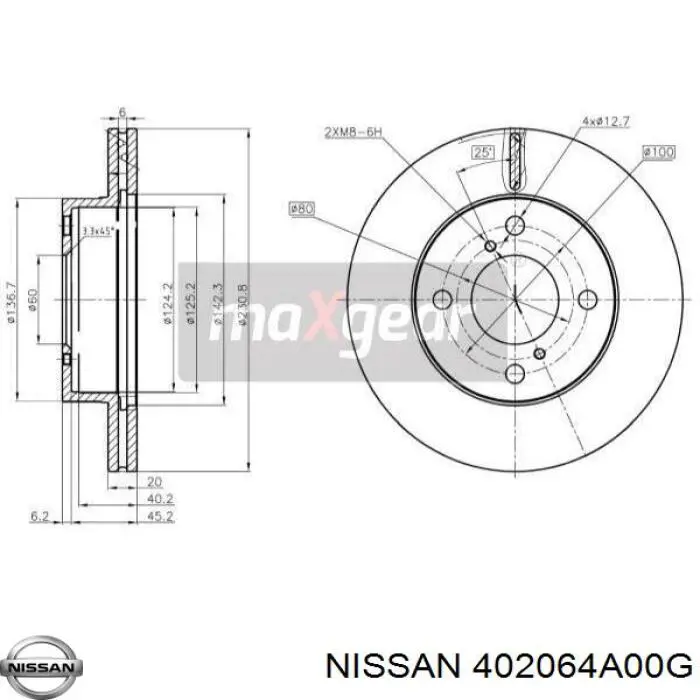 Передние тормозные диски 402064A00G Nissan/Infiniti