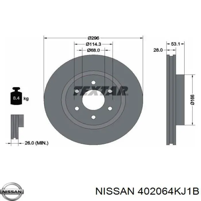 402064KJ1B Nissan передние тормозные диски