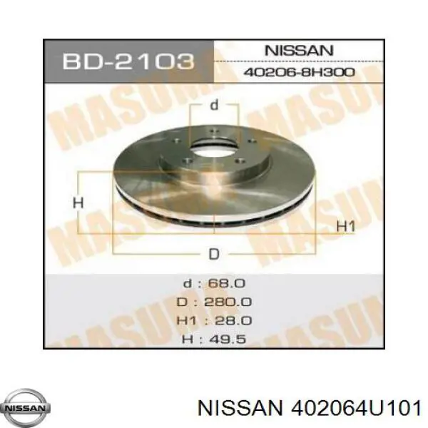 402064U101 Nissan тормозные диски
