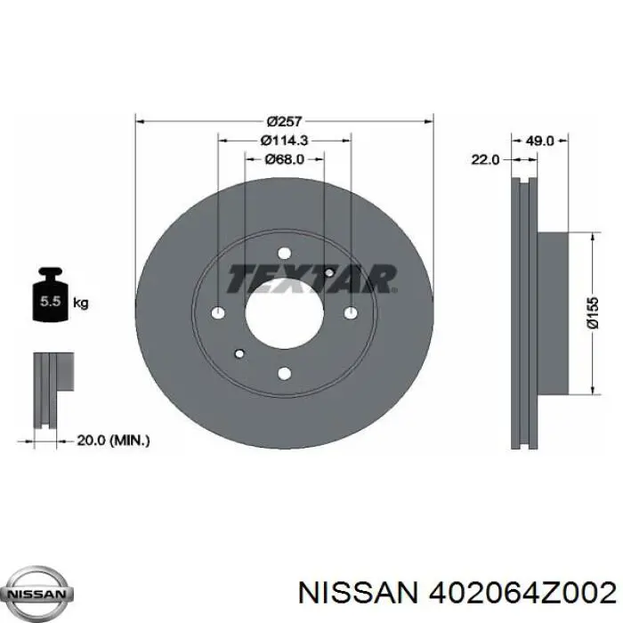 Передние тормозные диски 402064Z002 Nissan