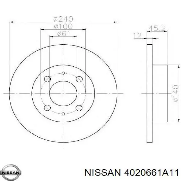 Передний тормозной диск Nissan/Infiniti 4020661A01