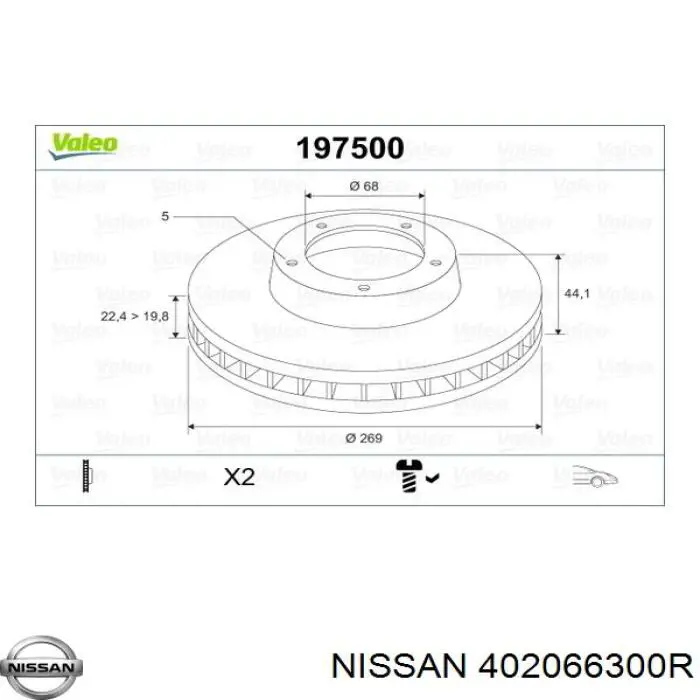 Передние тормозные диски 402066300R Nissan