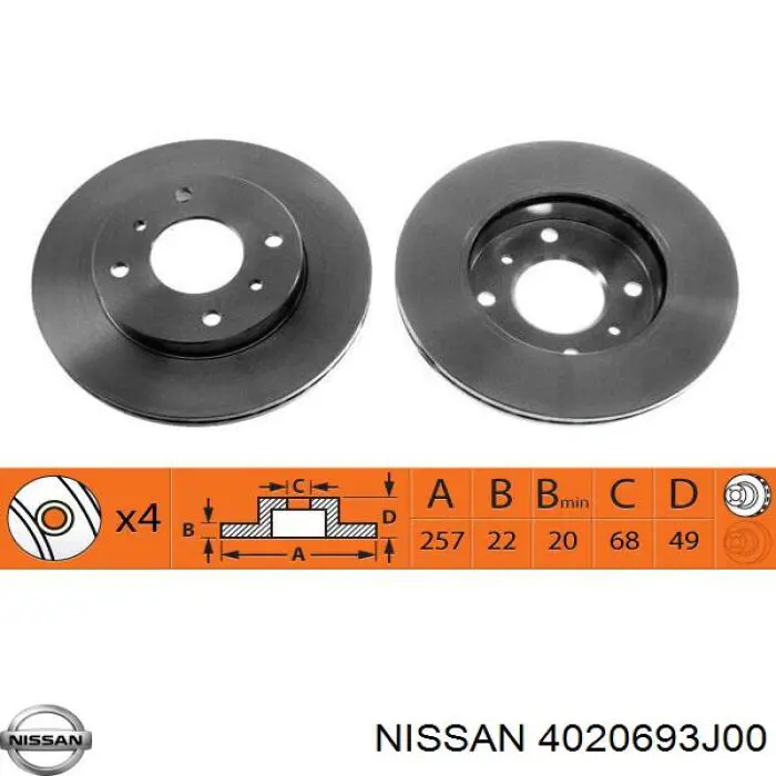 Передние тормозные диски 4020693J00 Nissan