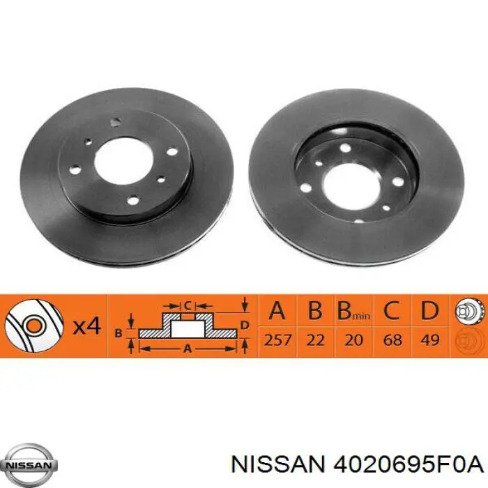 Передние тормозные диски 4020695F0A Nissan