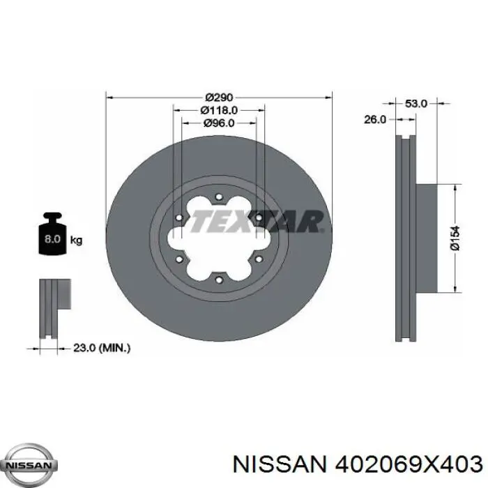 Передние тормозные диски 402069X403 Nissan