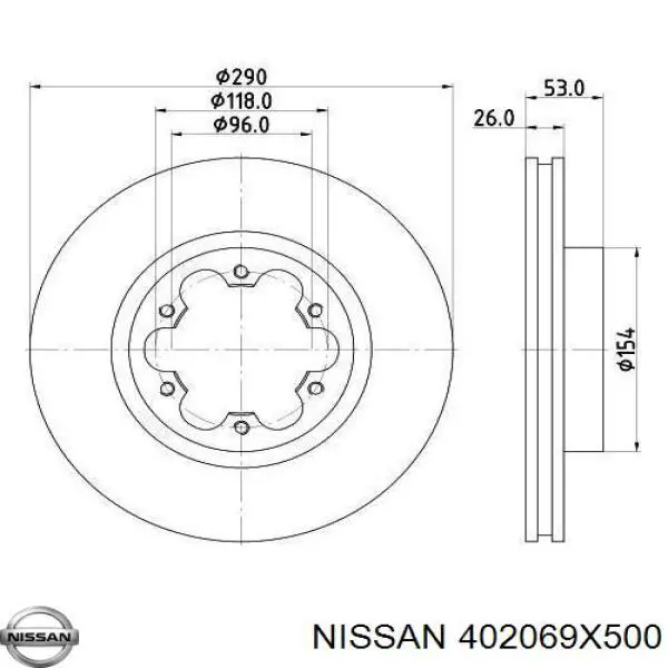 Передние тормозные диски 402069X500 Nissan