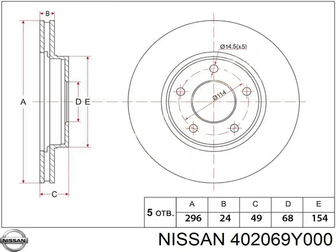 Тормоз дисковый передний Nissan/Infiniti 402069Y000 цена, от 66.29 USD