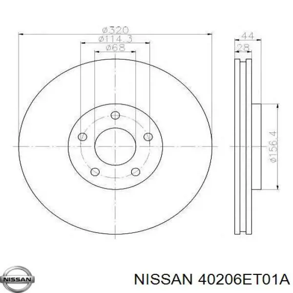 Диск тормозной передний Nissan 40206ET01A