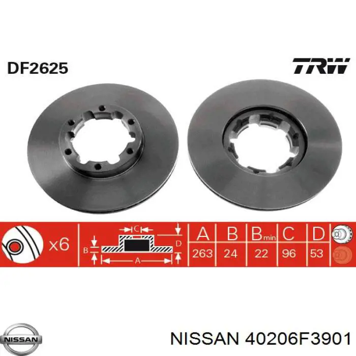 Передние тормозные диски 40206F3901 Nissan