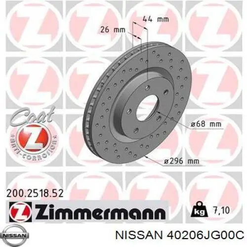 40206JG00C Nissan тормозные диски