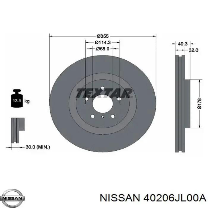 Купить 40206JL00A Nissan/Infiniti Ротор тормозной