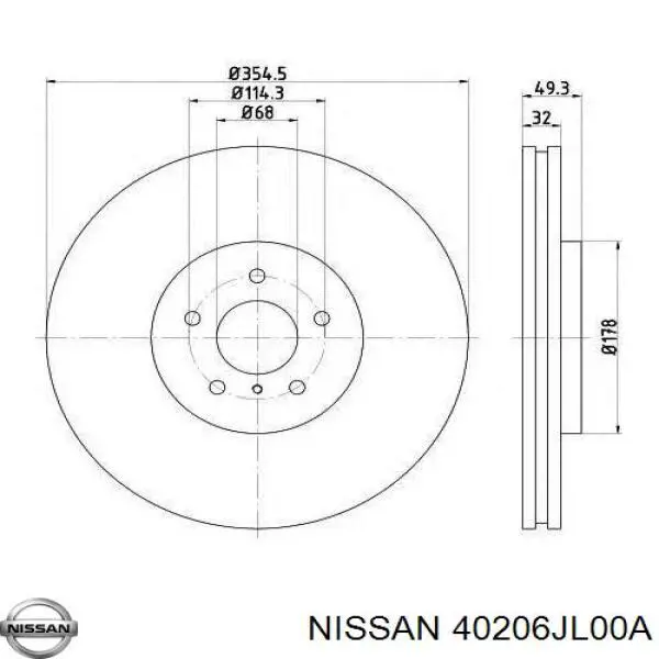 Диск тормозной передний Nissan 40206JL00A