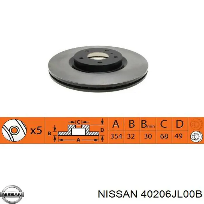 Передние тормозные диски 40206JL00B Nissan