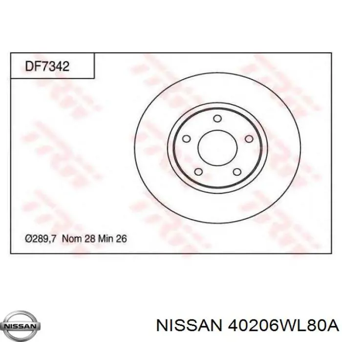 Передние тормозные диски 40206WL80A Nissan