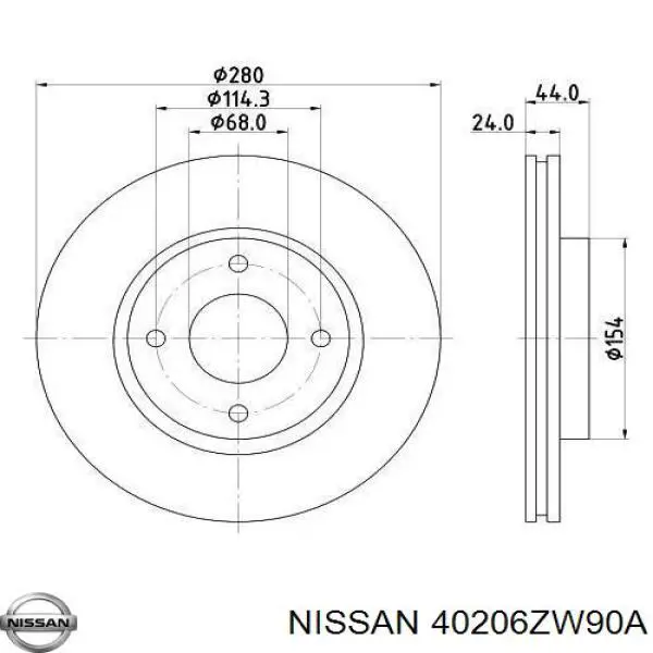 Передние тормозные диски 40206ZW90A Nissan/Infiniti