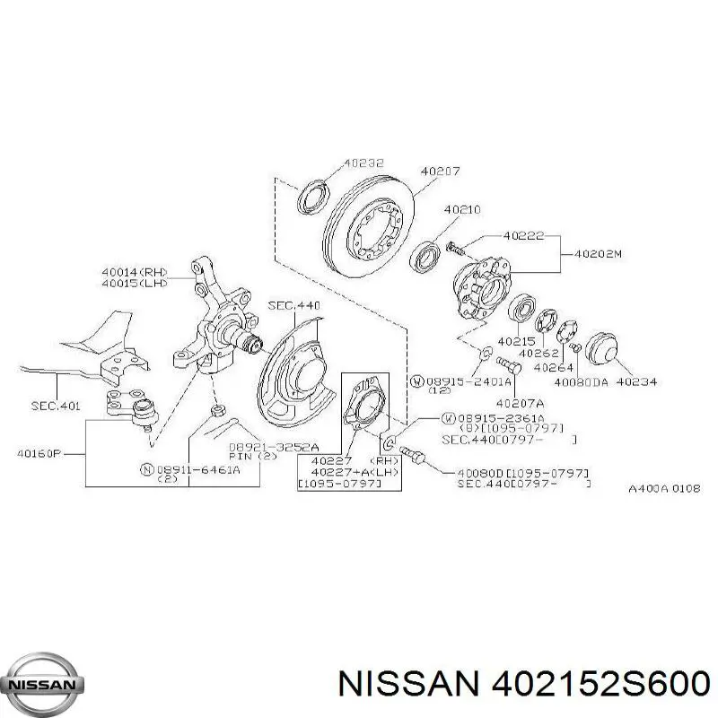 Подшипник ступицы передней наружный Nissan 402152S600