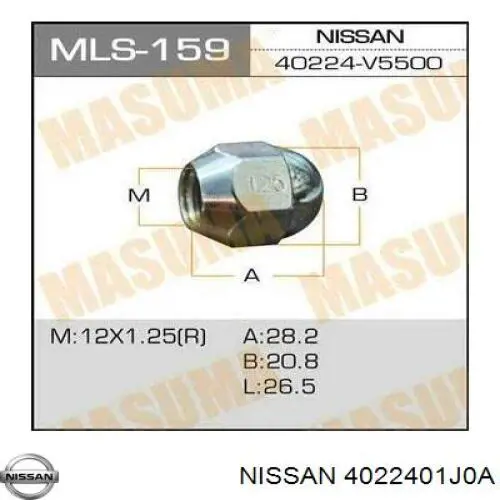 Гайка колесная Nissan 4022401J0A