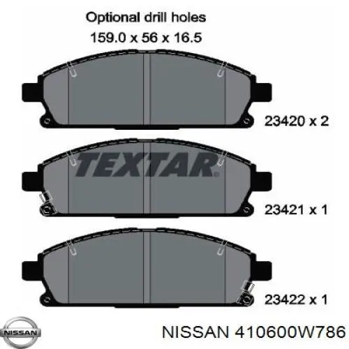410600W786 Nissan колодки тормозные передние дисковые